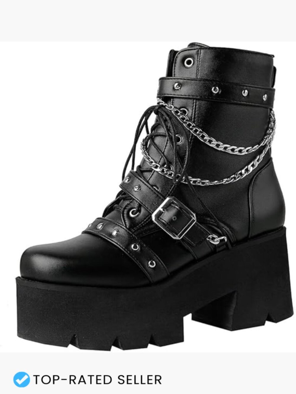 Chunky Lace Up Platform Heeled Boots Goth Punk Motorcycle Combat Ankle Booties